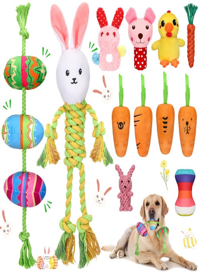 مجموعة ألعاب SilTriangle المكونة من 12 قطعة لعيد الفصح للكلاب، تتضمن بيض عيد الفصح القطيفة على شكل أرنب، وألعاب محشوة للجراء، وألعاب مضغ تفاعلية متينة للجراء لتدريب الكلاب وتنظيف أسنانها. - Image 1